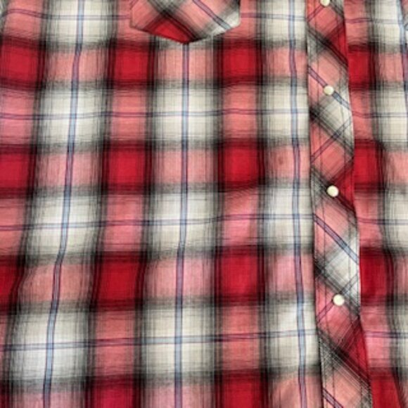 Wrangler Shirt Pearl Snap Plaid Button Up Men's Size XXL Short Sleeve Red & Gray - Picture 6 of 8
